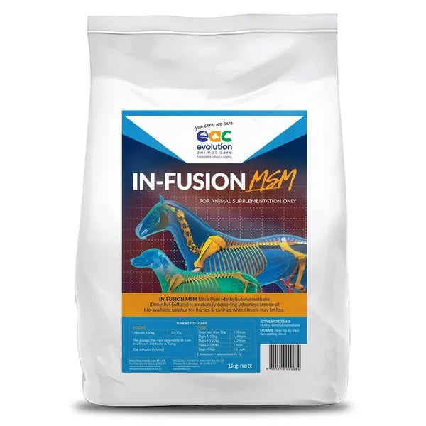 IN-FUSION MSM (METHYLSULFONYLMETHANE) JOINT SUPPLEMENT, ANTI-OXIDANT & MUSCLE REPAIR FOR HORSES & DOGS